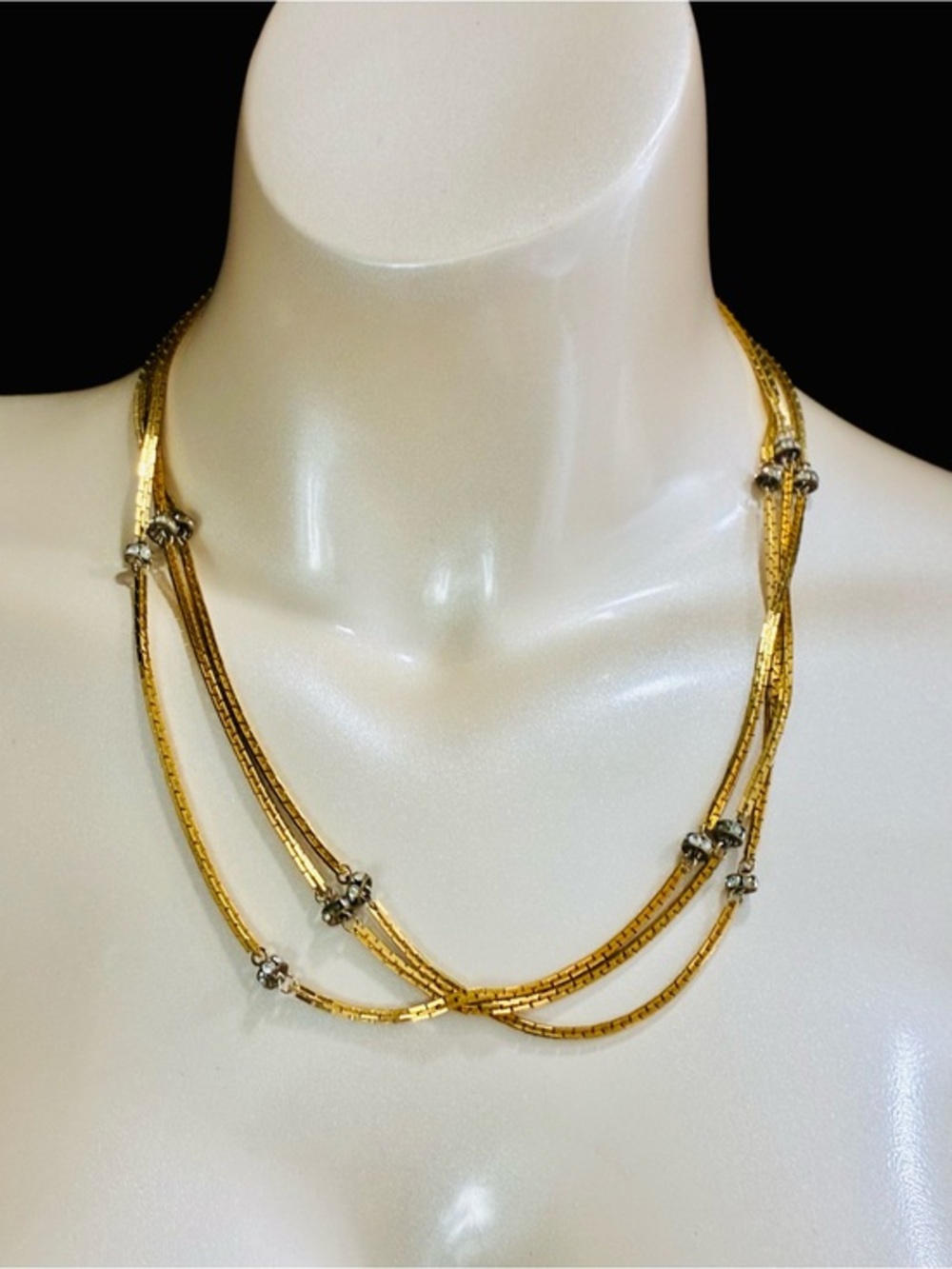 VTG Les Bernard Co. Flapper Gold Necklace Silver Bling Accents - Women's Jewelry